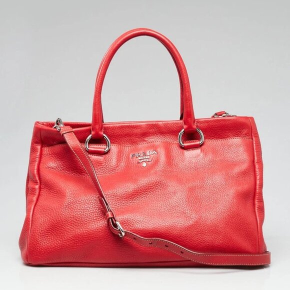Prada Blue Vitello Daino Leather Convertible Shopping Tote Bag - Picture 1 of 12